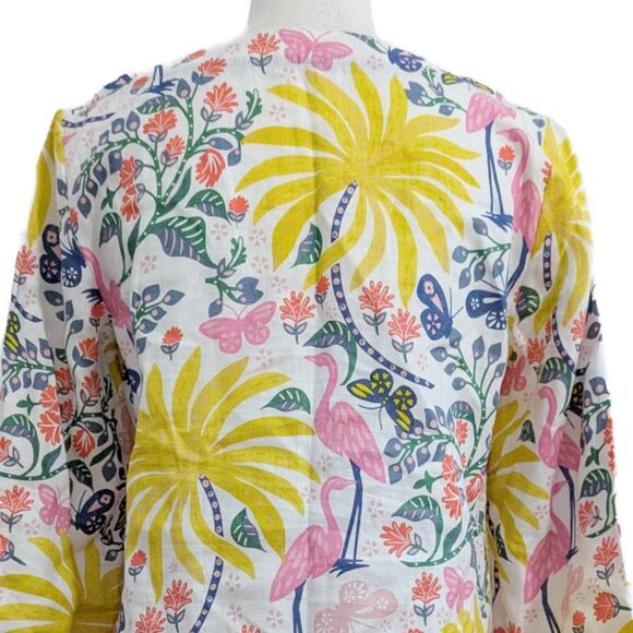 Boden Laurie Linen Top in Tropical Charm Cranes Birds Flowers Floral Butterflies - Picture 5 of 10